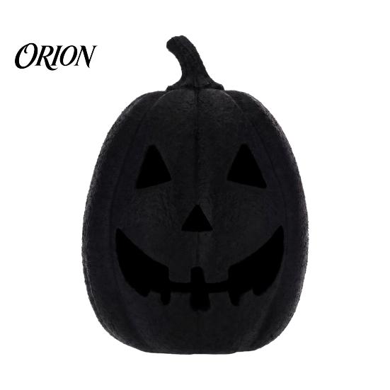Gothic Home Decoration Halloween Pumpkin Figurine, Black Resin Spooky Face Sculpture, Matte Statue Tabletop Centerpiece for Table Mantel Fireplace
