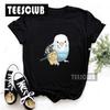 Women's Polyester 100% European-Style Cartoon Parrot Cat Print T-shirt Short Sleeve Harajuku Graphic Top Summer