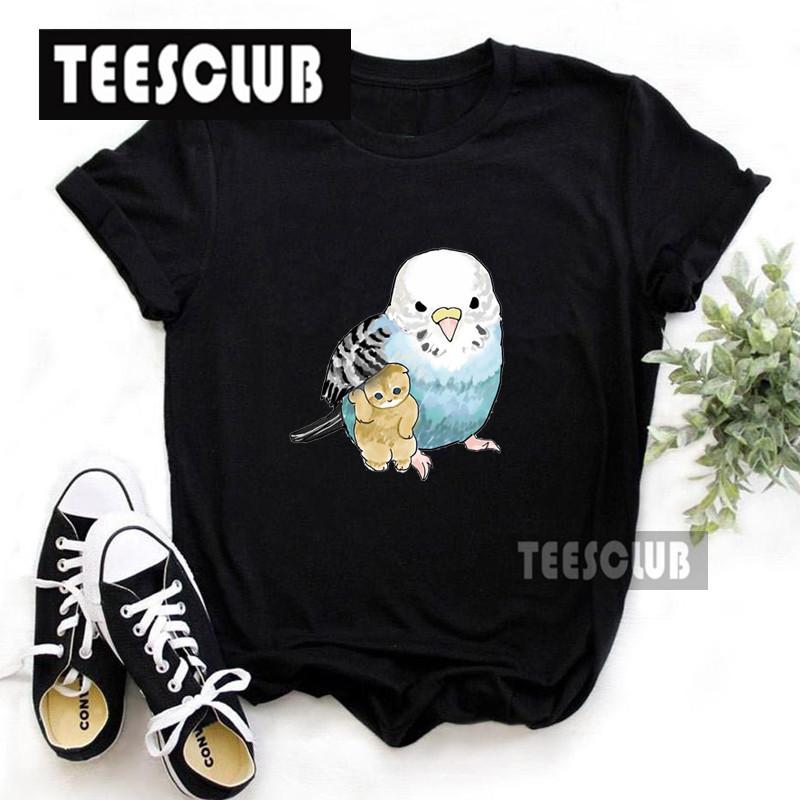 Women's Polyester 100% European-Style Cartoon Parrot Cat Print T-shirt Short Sleeve Harajuku Graphic Top Summer
