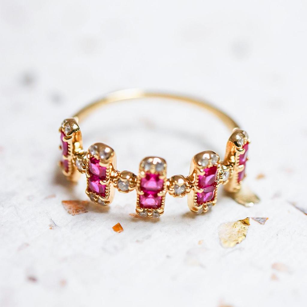 Elegant Retro Japanese Court Style Signet Ring with Imitation Ruby & Gold-Plated 925 Silver Cubic Zirconia