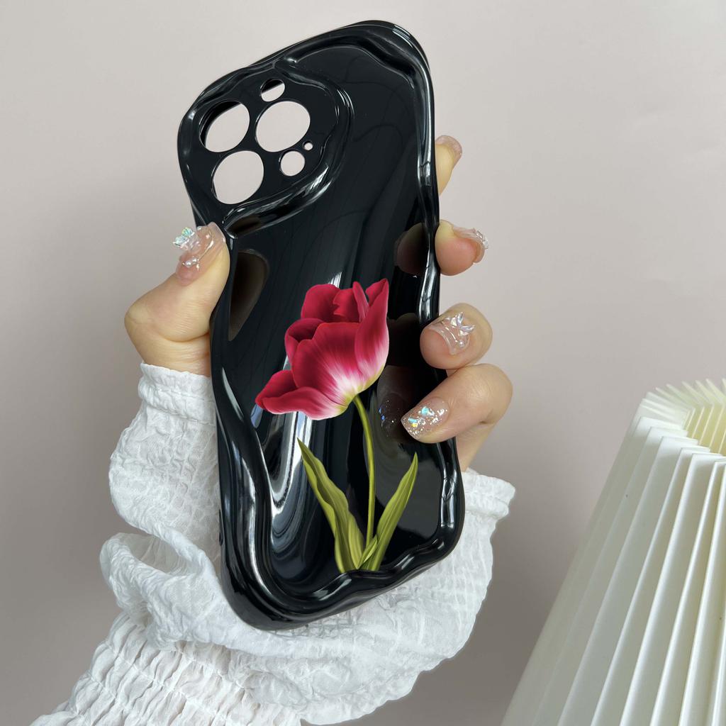 N93 Peony Soft Wavy Phone Cases for iPhone 14 Pro Max 13 Mini 15 Plus XR 7 8 6 XS Max 12 11 Protective Bumper Cover