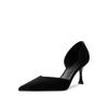 Black high heels spring new pointed hollow single shoes women's summer stiletto cat heel shallow mouth middle heel cmcm