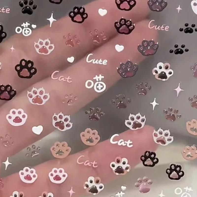 3D Tier Nagelaufkleber Selbstklebend Niedliche Katzenpfote Press-On Nägel Jelly Gel Relief Aufkleber für DIY Nägel Falsche Nägel Dekor für Mädchen