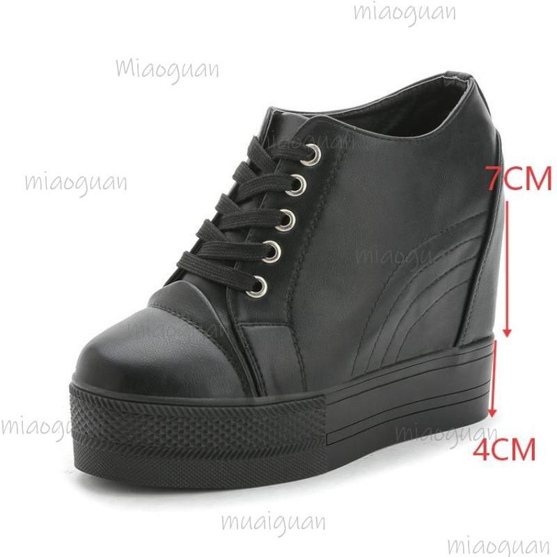 

Spring Autumn White Women s Vulcanize Shoes Height Increasing Wedges Platform Casual Shoes for Woman Lace-up Fashion Sneakers 34 чорний
