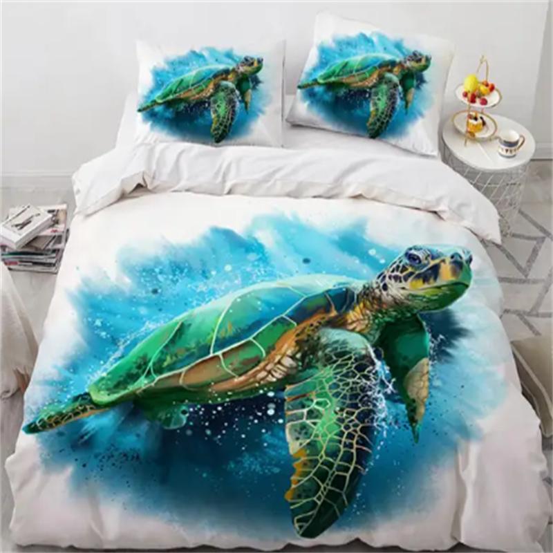 Hot Turtles Bedding Sets Anime Sea Turtles HD Bedspread for Teens Girls Fashion Twin Single Queen King Full Size Duvet Cover