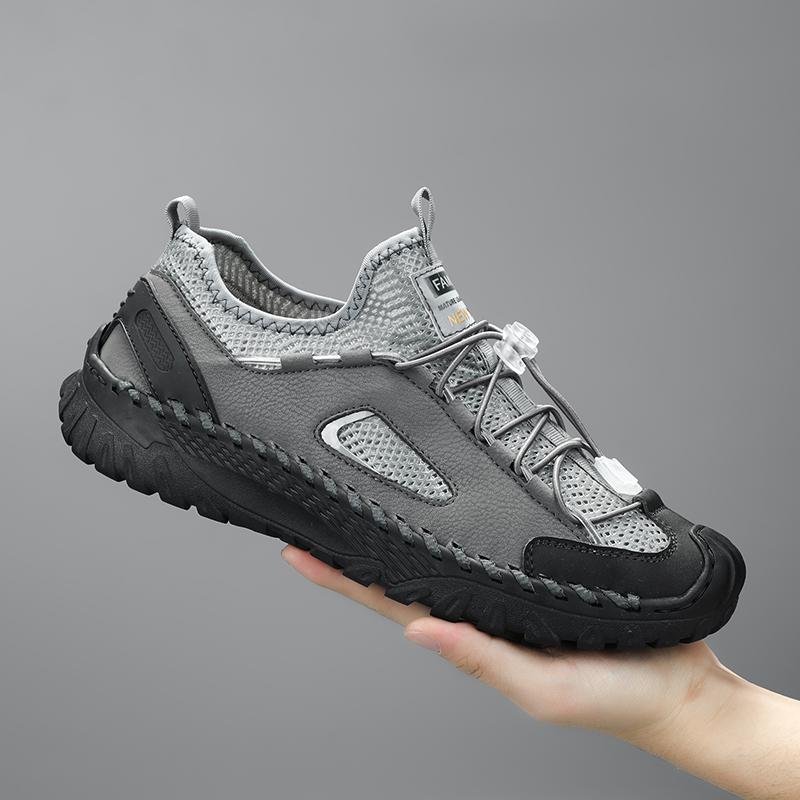Дышащие сетчатые мужские мокасины для отдыха на природе повседневные кроссовки из кожи противоскользящая носка мужская летняя водонепроницаемая обувь для вождения и ходьбы 38 серый 12989₽