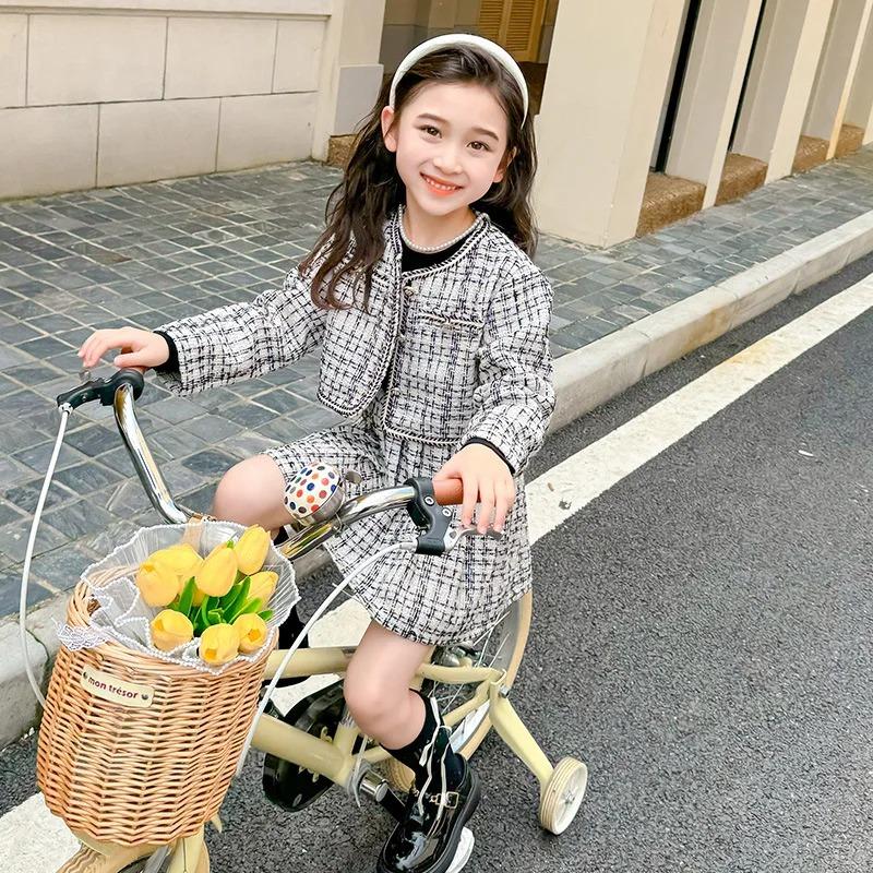 Girls Jacket Short Skirt Set Spring Autumn Children's Long Sleeve Two Piece Clothes