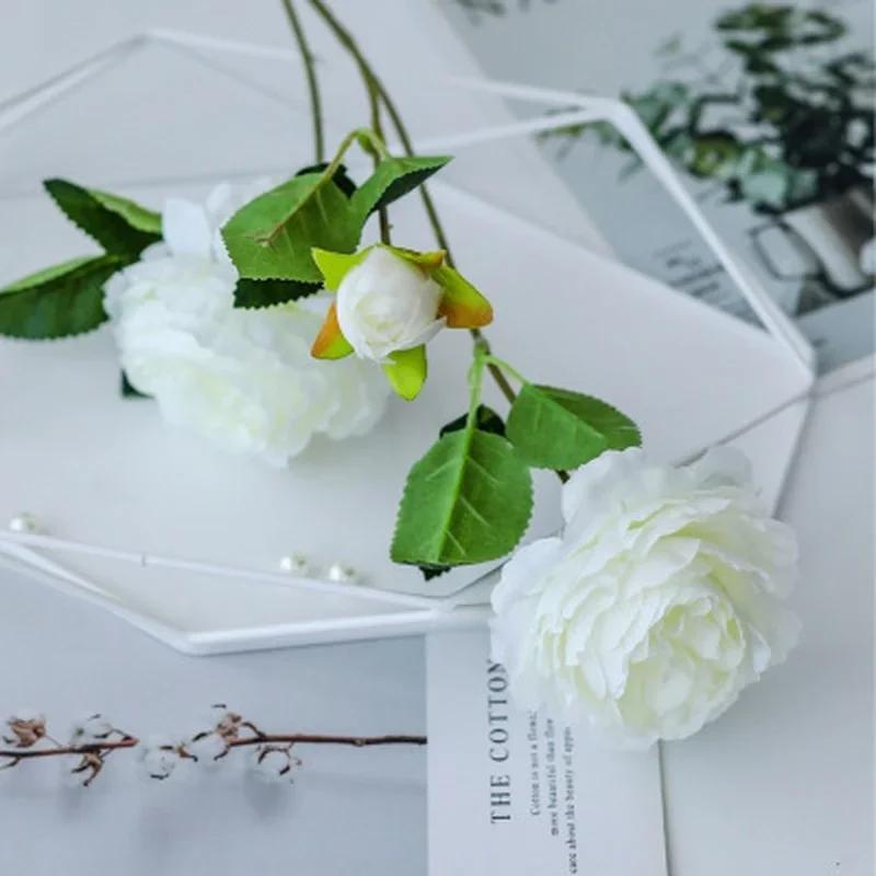 New 1PCS 3 Heads Rose Party Hotel Decoration Pretty Artificial Peony Practical Wedding Bride Holds Flowers Household Ornament