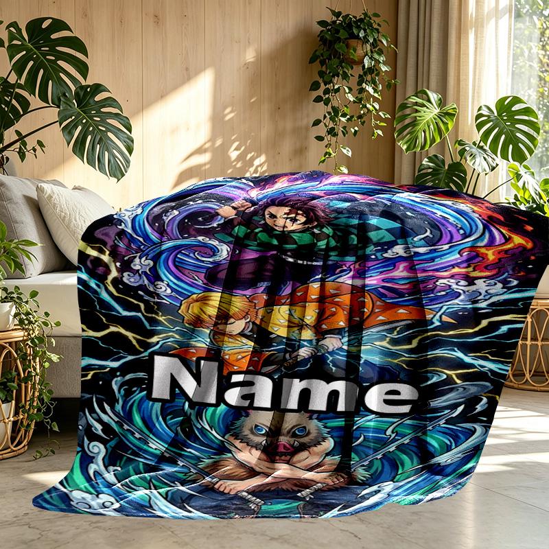 Custom Name Personalized Demon Slayer Print Blanket, Home Decor, Bedroom, Sofa, Camping, Couch, Gifts for Birthday ChristmasEnthusiasts