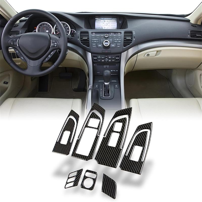 A87Q-Window Lift Switch Button Panel&Mirror Switch Cover&Seat Memory Trim for Acura TSX 2009-2014 LHD Carbon Fiber
