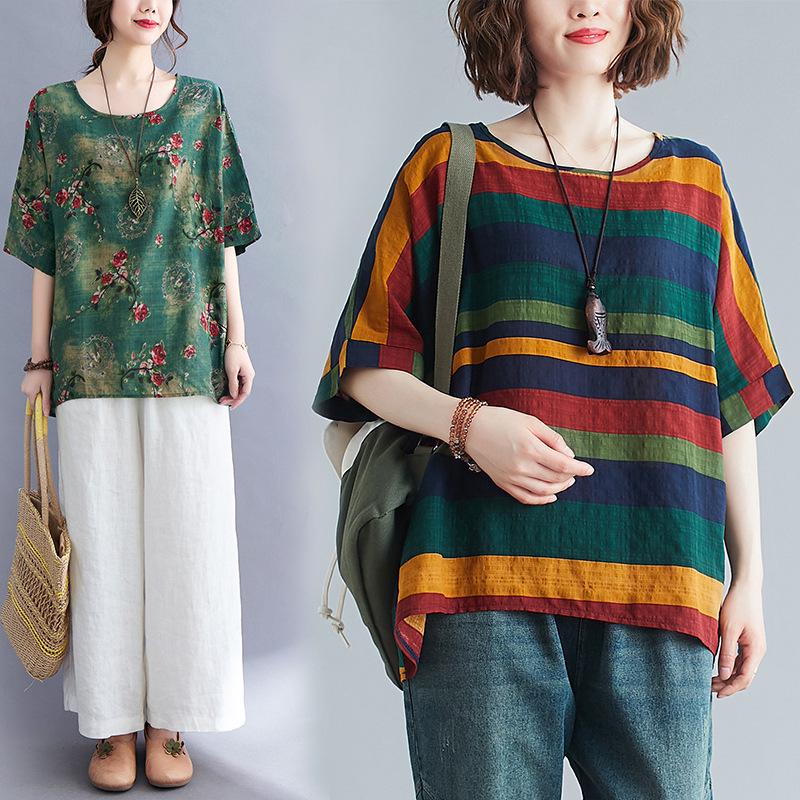 Plus Size Women's Batwing Sleeve Loose T-Shirt - Age-Reducing European & American Style