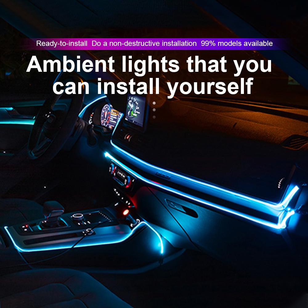 1/2/3/4/5M Car Interior Light Decorative Ambient Lamp 7 Color Multiple Modes Control USB Optical Fiber Neon Strip Atmosphere Bar