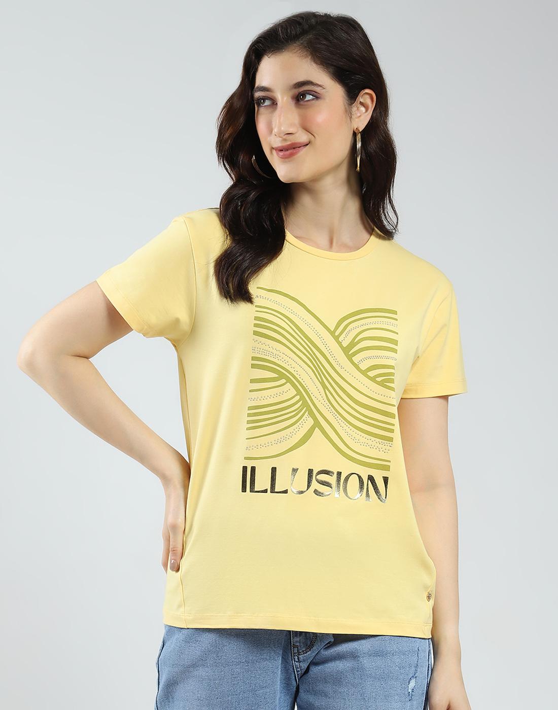 

Monte Carlo Women s Printed Round Neck Top Yellow M XL жёлтый