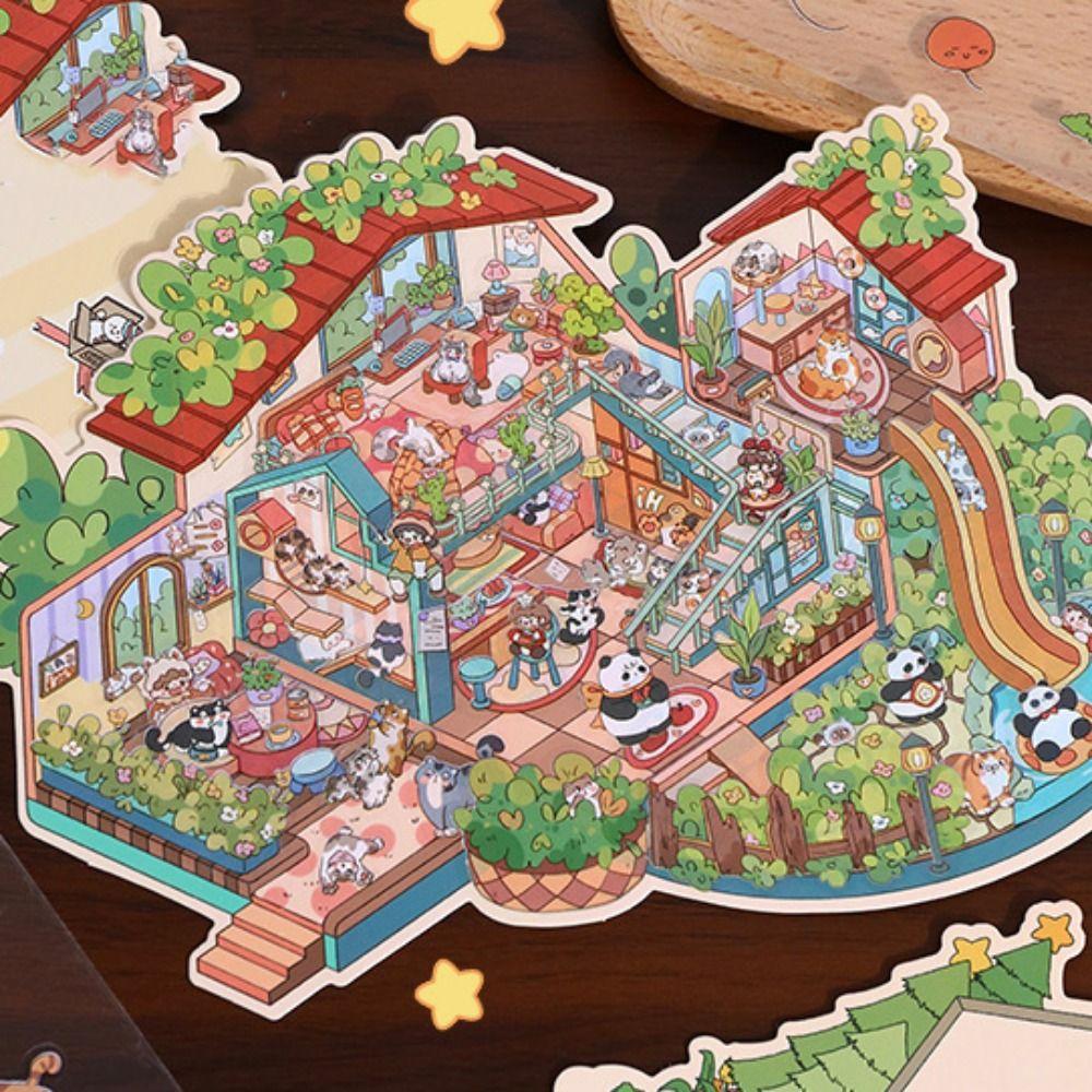 Multi-functional 3D Landscape Sticker Paper Forest Party Cabin Scene Game Stickers  Children/Kids