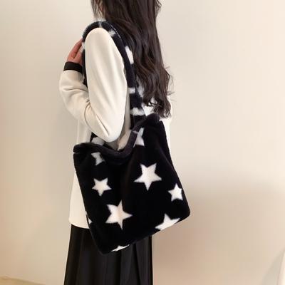 Plush Women's Bag Flower 2025 Casual New Simple Handbag Casual Fashion Shoulder Tote Bag