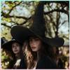 Large Witch Hat with Star Mesh Overlay and Extended Velvet Brim Adjustable Size Halloween Costume Accessory for Adults and Teens