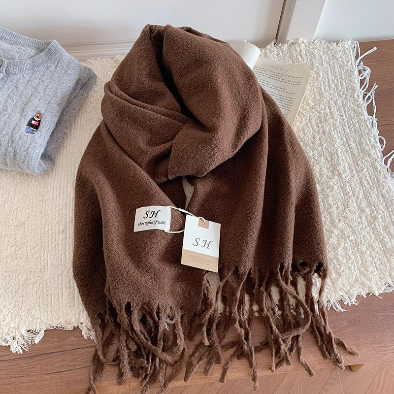 Atmosphere Solid Color Scarf Women's Winter High Sense Versatile Fashion Korean Thickened Imitation Cashmere Scarf To Keep Warm