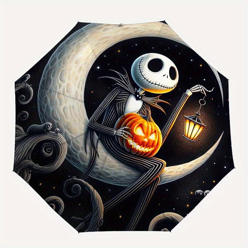 The Nightmare Before Christmas Automatischer Regenschirm - Dreifach faltbarer tragbarer Regenschirm, Bestes Weihnachtsgeschenk für Männer und Frauen, Langlebiger Eisenrahmen, Pla