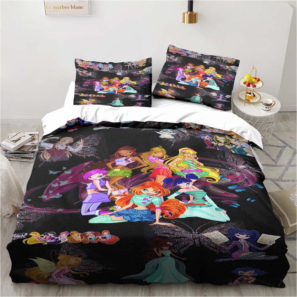 Set di biancheria da letto Kawaii Anime Winx Letto a tre pezzi Singolo Doppio King Size Set di letto per adulti e bambini Set copripiumino per bambini Regalo per bambini