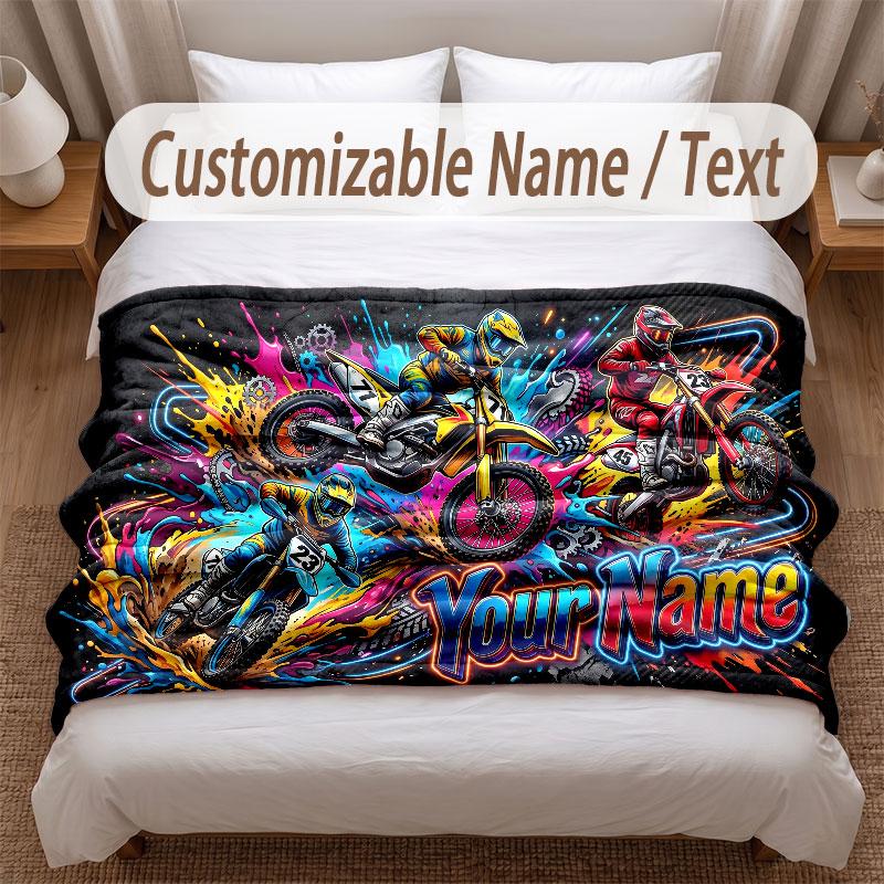 Tema Motociclista Biker Manta Macia Personalizada Nome Customizado Impressão de Texto Manta Quente Decoração de Casa Sofá Quarto