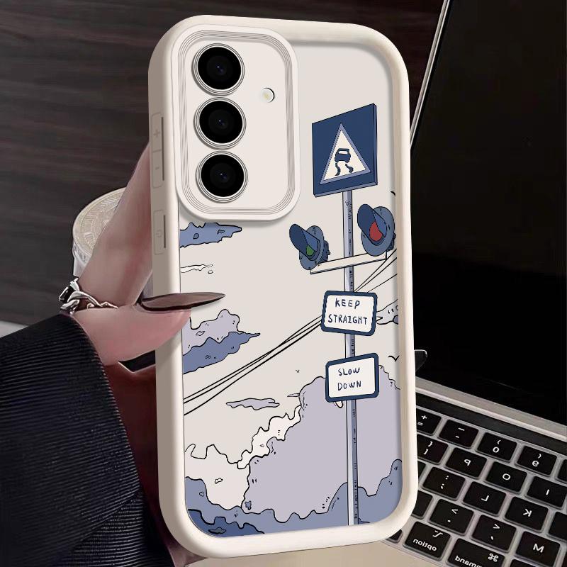 Oil Painting Road Sign Case For Samsung Galaxy A56 A16 A15 A55 A54 A35 A25 A36 S24 FE S25 Edge S24 S23 S22 Ultra TPU Phone Cover
