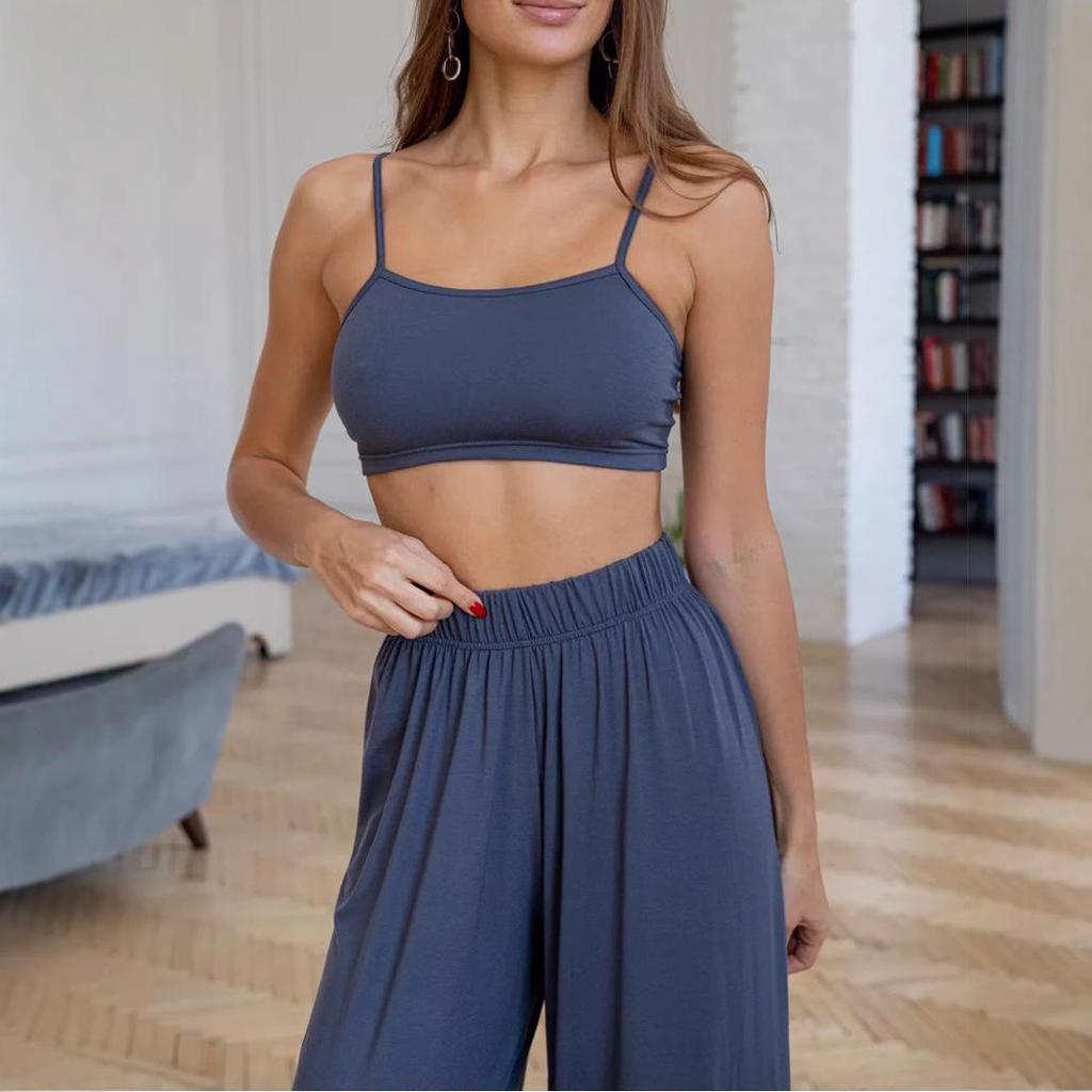 Women's Knit Sleeveless Camisole & Wide-Leg Pants Set - Casual Two-Piece Homewear