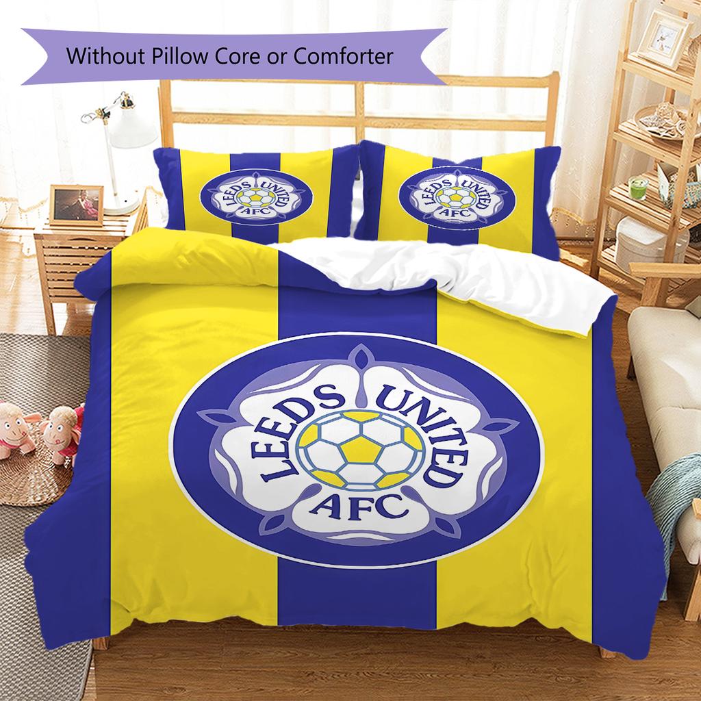 Leeds United Football Club Pattern Bedding,Quilt Set Quilt Cover Pillowcase Home Birthday Gift (1 * duvet cover + 2 * pillowcase, without core)