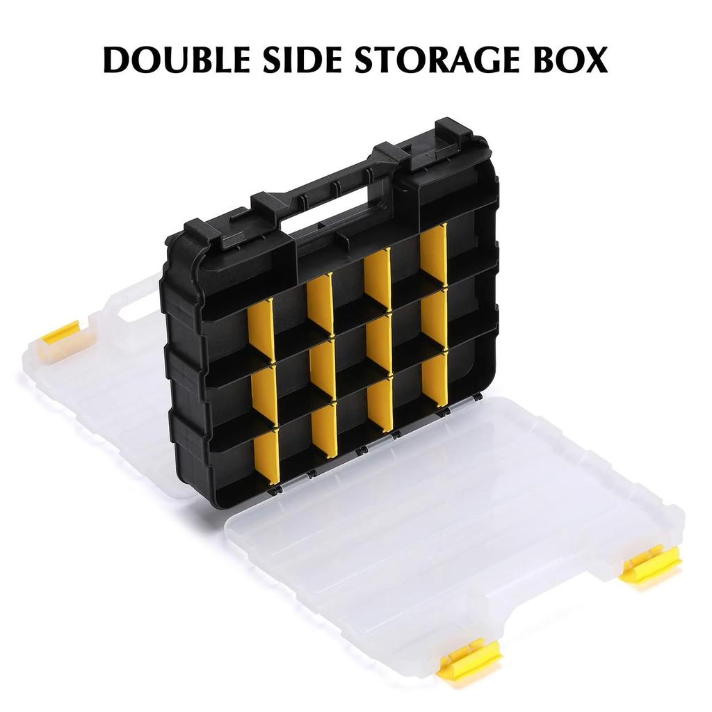 2 Side Tools Box Organizer Plastic Small Parts Storage Case Portable Tool Box Toolbox Container for Screws Nuts Nails Bolts