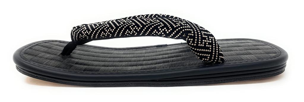 Asakusa In Black Folding Geta Sandals with Cowhide with Japanese Shoe [Made Japan] Men's Soles, "Saya" (Super Comfortable!) Inden-style Straps. Men's