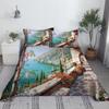 Tropical Scenery Bed Sheet Set Digital Printing Green Leaves Polyester Bed Flat Sheet With Pillowcase Bed Linen King Queen Size
