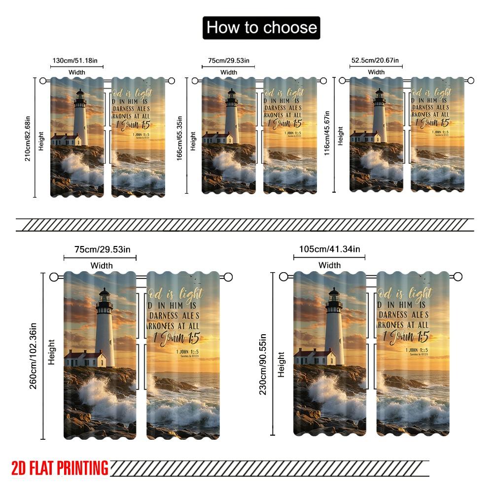 2pcs 2D Flat Printing Scene Curtains God Light Lighthouse Ocean 100% Polyester Fabric Without Electricity Birthday Party Perfect