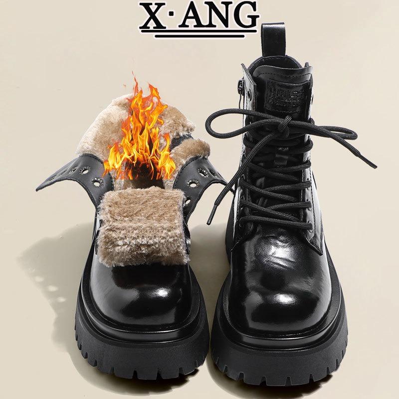 

Leather Martin boots children s thick-soled heightened thick-heeled short boots winter new velvet thickened warm snow boots cotton boots 40