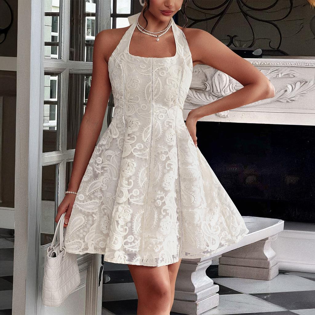 French Elegant Style Off-the-neck Tulle Half-length Dress for Spring and Summer