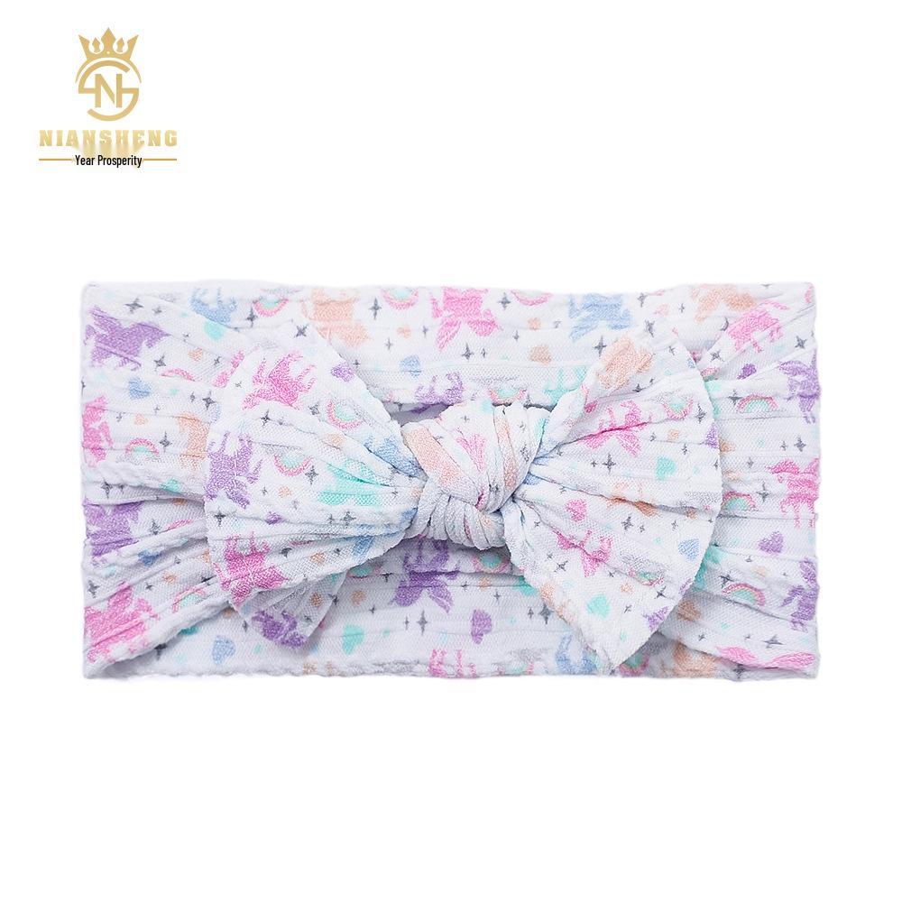 Frühlings-Jacquard Doppelreihiges Nylon-Stirnband mit bedruckter Schleife für Babys