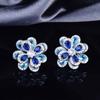 Temperament Color Zircon Flower Set, Needle Earrings, Simple Three-Dimensional Camellia Pendant, Open Ring.