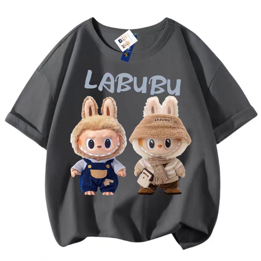 

Женская футболка с 3D-принтом LABUBU, футболка с коротким рукавом для мальчиков и девочек, универсальная, повседневная, трендовая одежда, семейный образ 140