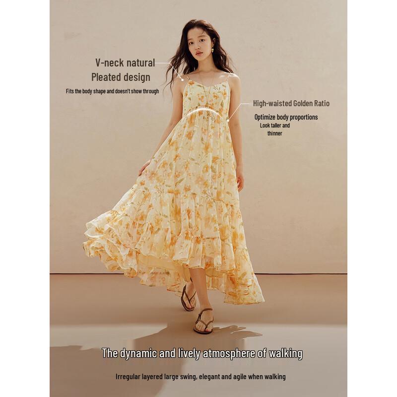 INMAN Women's Floral V-Neck A-Line Maxi Dress