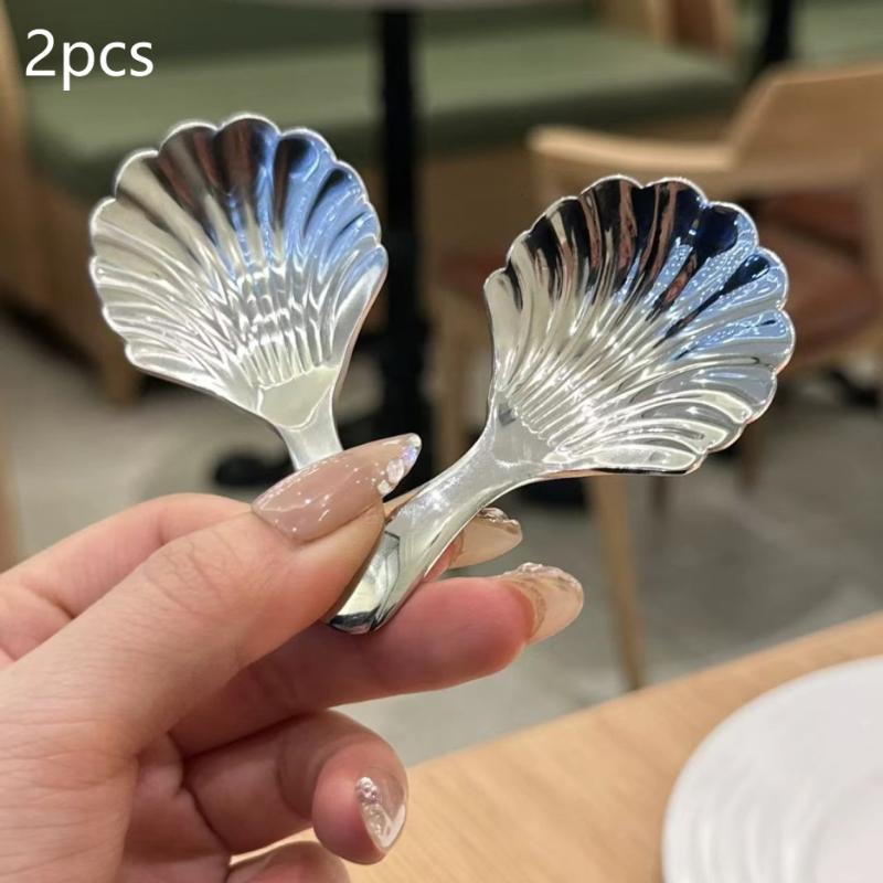 1/2/3Pcs Shell Tea Spoon Stainless Steel Stirring Sundae Coffee Tea Spoons Dessert Stirring Coffee Supplies Mini Small Coffee