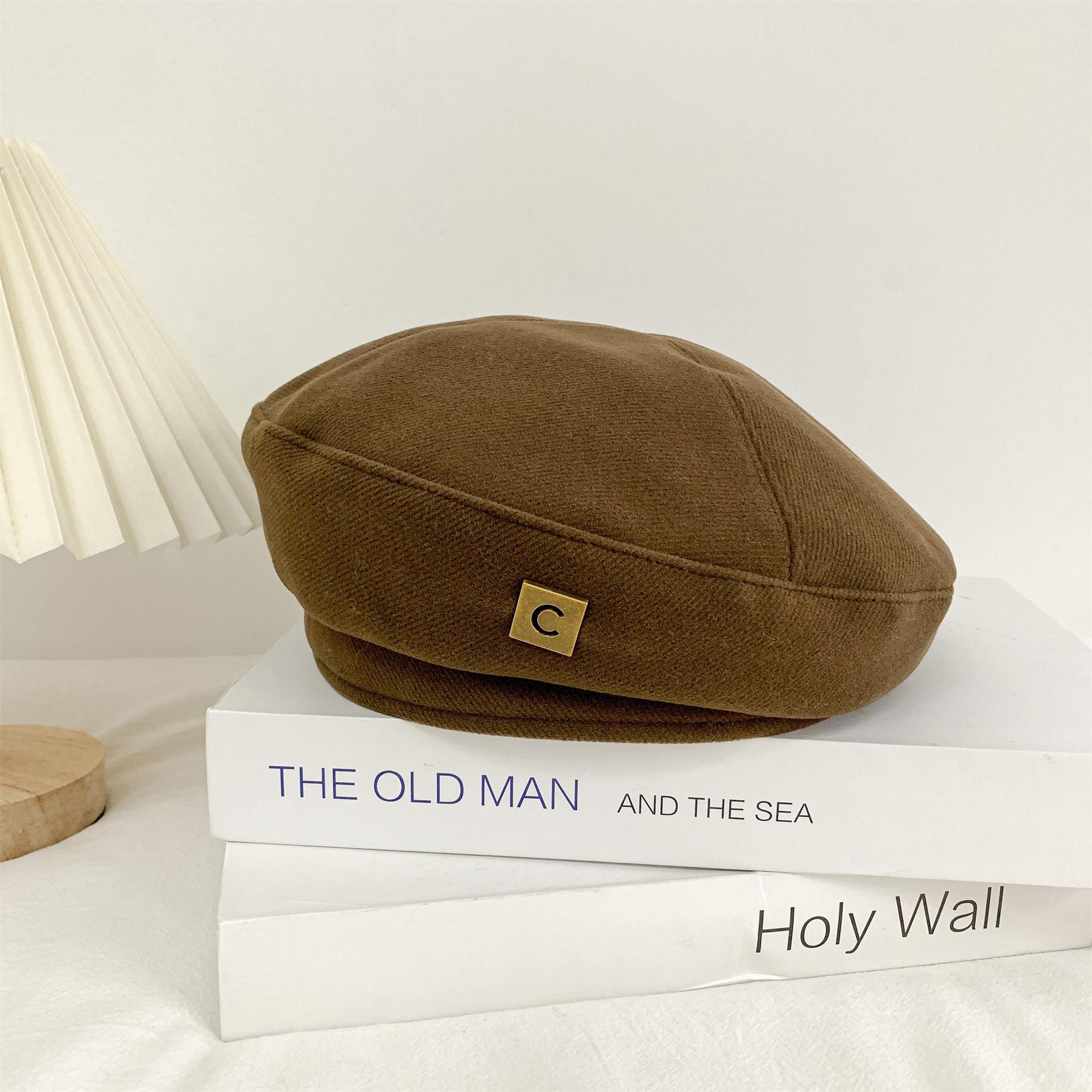 

Бейбей шляпа осень/зима женская хлопковая металлическая этикетка C шляпа женская темно-коричневого