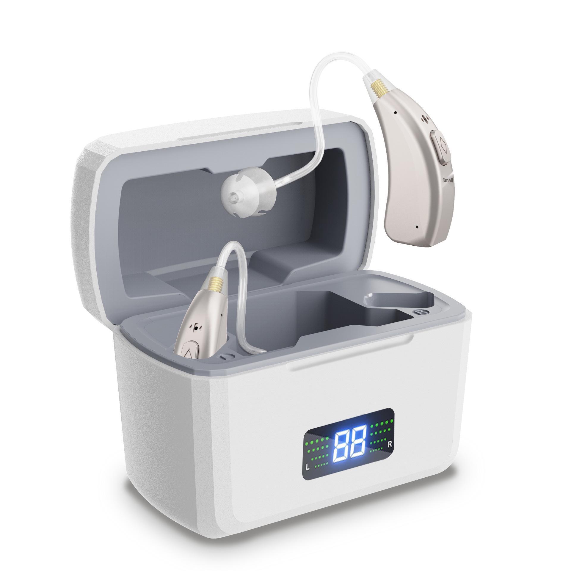 

Magnetic Charging Digital Hearing Aid for Seniors - One-Piece BTE Model серебряный