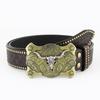 Western Denim Belt Bull Head Retro Green Retro Men'S Punk Embossed Pu Leather Belt