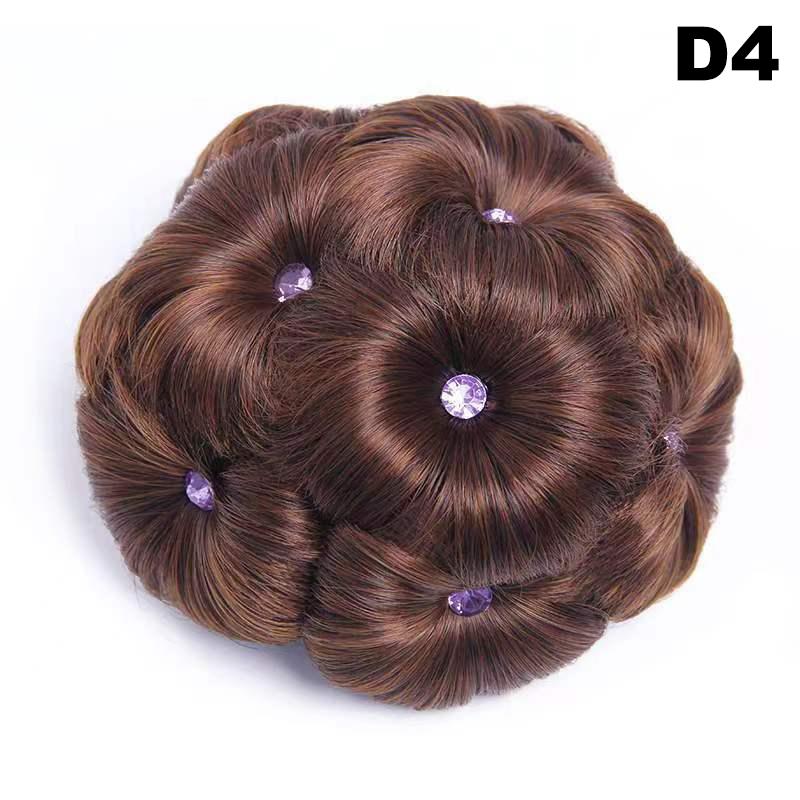 Synthetic Hair Bun Bud Hair Clips With Diamond Colorful Shiny For Women Ponytail Claw Clip Lifelike Hairpiece Styling Tools