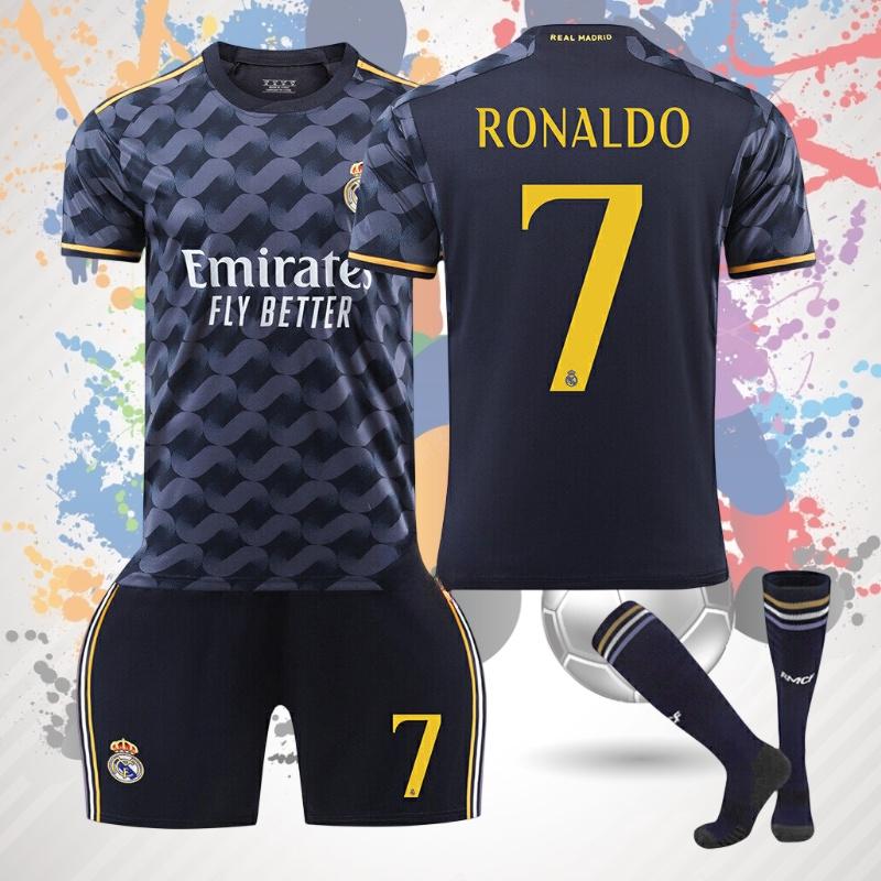 2324 Real Madrid Blue Away Jersey 10 Modric 7 Vincius 5 Varane Football Kit