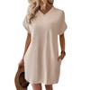 2024 Women's Solid Color Round Neck Loose Short Sleeve Pocket Dress - Spring/Summer Collection