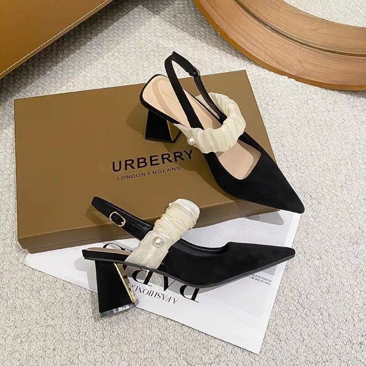 Black High-heeled Shoes for Women's New Summer Wear In 2025, Shallow French Pointed Thick-heeled Bag-head Sandals.