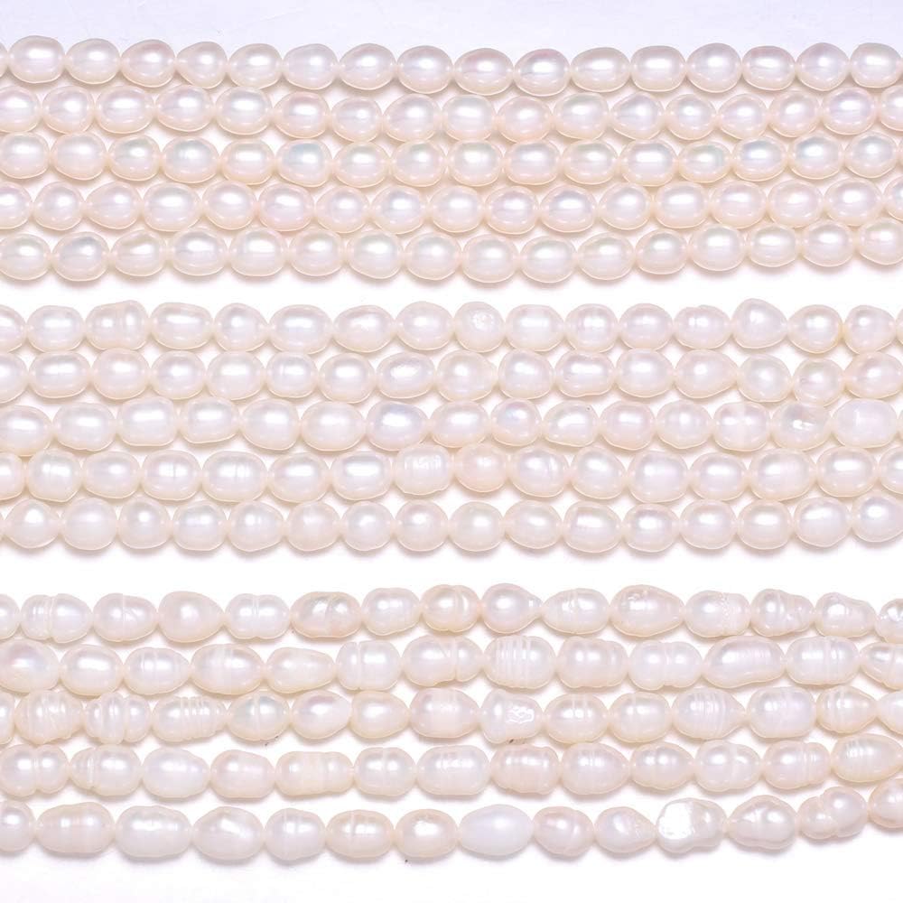 Natural Pearl Beads Natural Oval Freshwater Cultured White Pearl Loose Beads Quality Level AAA for Jewelry Making Charms Necklace As Gift 5-6 Mm 14.2