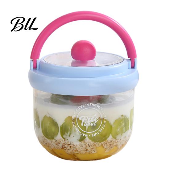 Leak-proof Salad Bowl Portable with Built-In Fork & Lid 600ml Double-Layer Plastic Jar Odorless Fruit for Overnight Oats Meal Prep Snack Container Gym