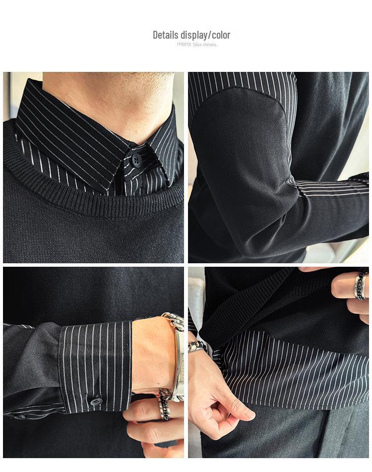 2025 Men's Winter Plus Velvet Warm Sweater Slim Fit Business Trendy Two-Piece Layer Shirt