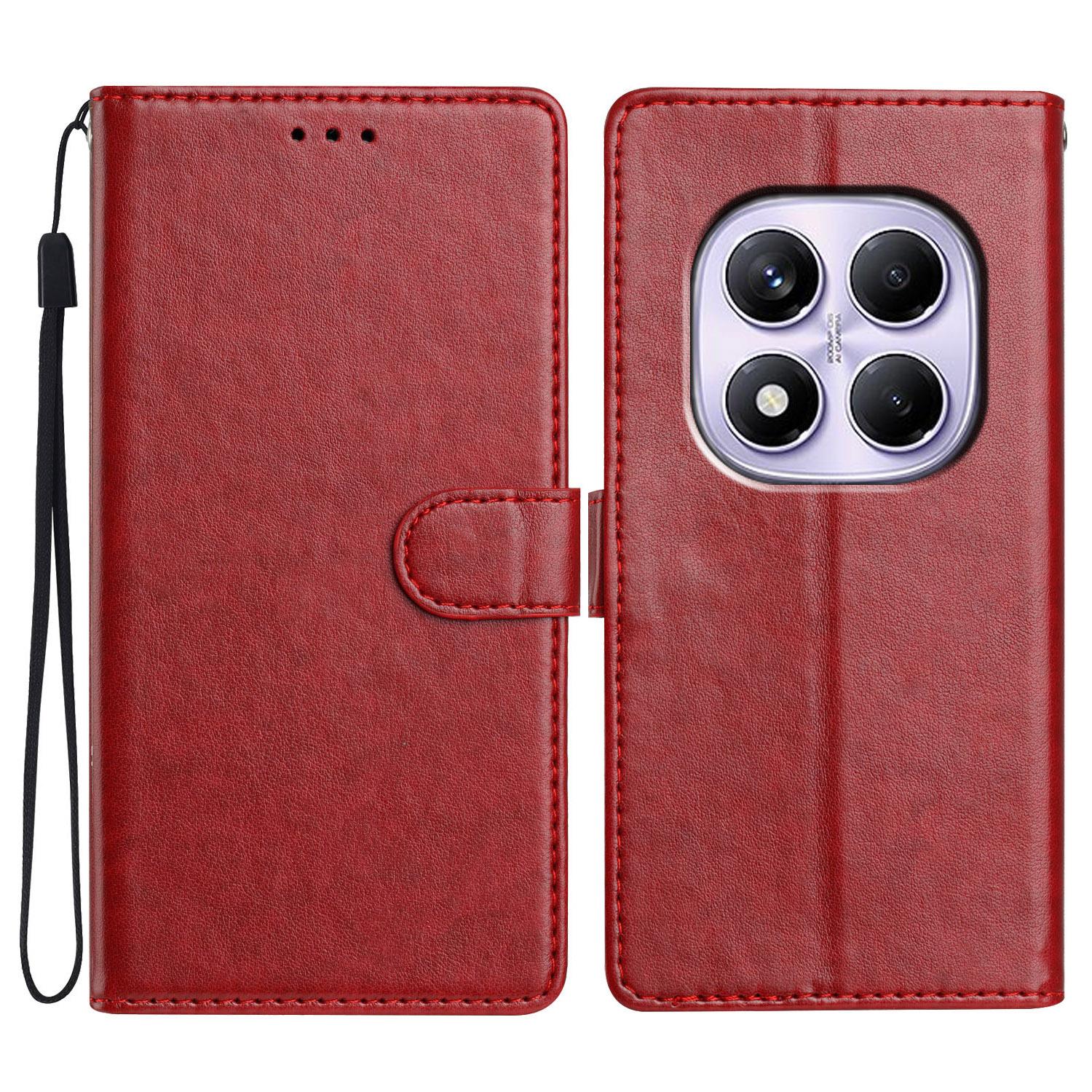 

Кожаный чехол-кошелек-подставка для телефона Xiaomi Redmi Note 14 Pro 4G с удобным ремешком Red