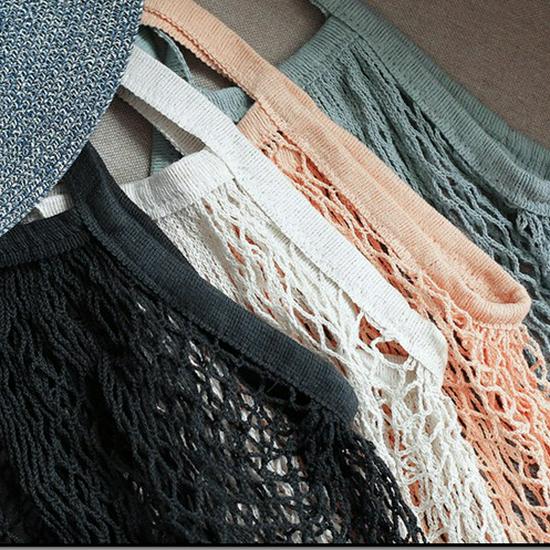 

Хлопковая сетчатая сумка с широкими ручками для фруктов и продуктов Pink Short Handle